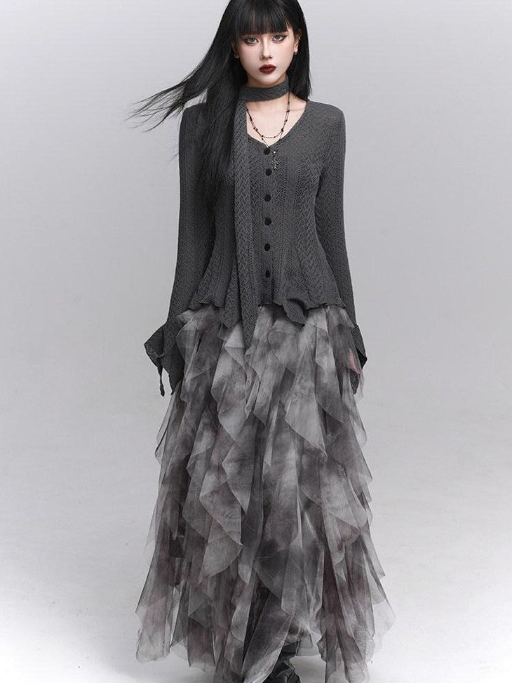 LADYGHOST Ghostly Black Gray Asymmetric Layered Women&