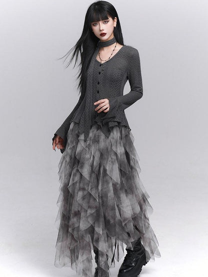 LADYGHOST Ghostly Black Gray Asymmetric Layered Women&