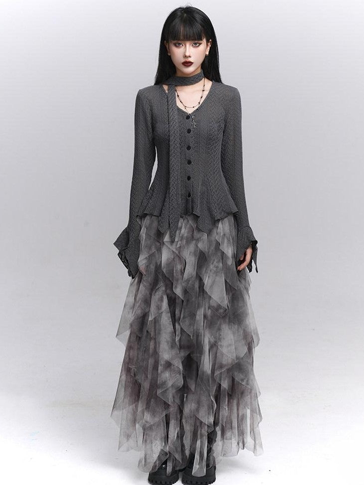 LADYGHOST Ghostly Black Gray Asymmetric Layered Women&