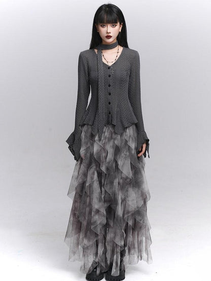 LADYGHOST Ghostly Black Gray Asymmetric Layered Women&