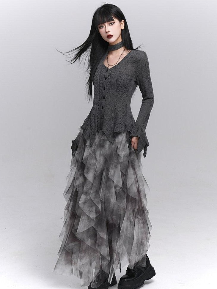 LADYGHOST Ghostly Black Gray Asymmetric Layered Women&