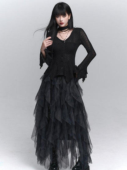 LADYGHOST Ghostly Black Gray Asymmetric Layered Women&