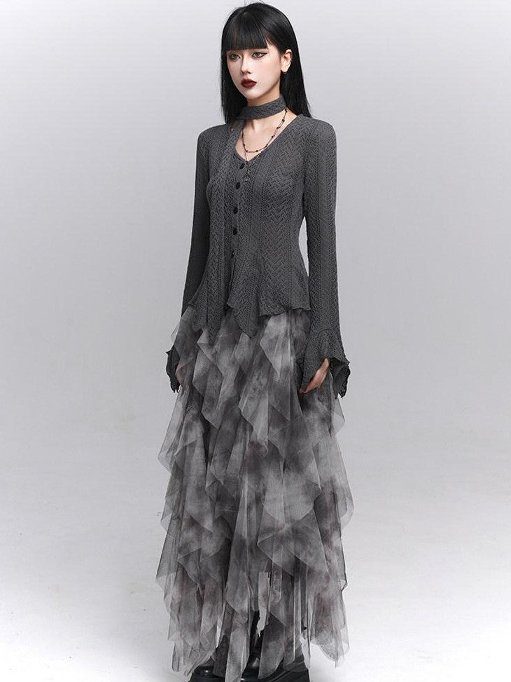 LADYGHOST Ghostly Black Gray Asymmetric Layered Women&
