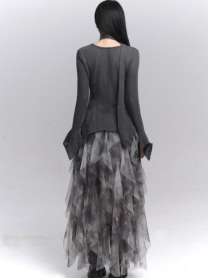 LADYGHOST Ghostly Black Gray Asymmetric Layered Women&