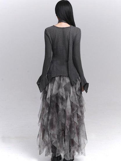 LADYGHOST Ghostly Black Gray Asymmetric Layered Women&