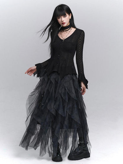 LADYGHOST Ghostly Black Gray Asymmetric Layered Women&