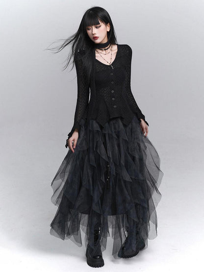 LADYGHOST Ghostly Black Gray Asymmetric Layered Women&
