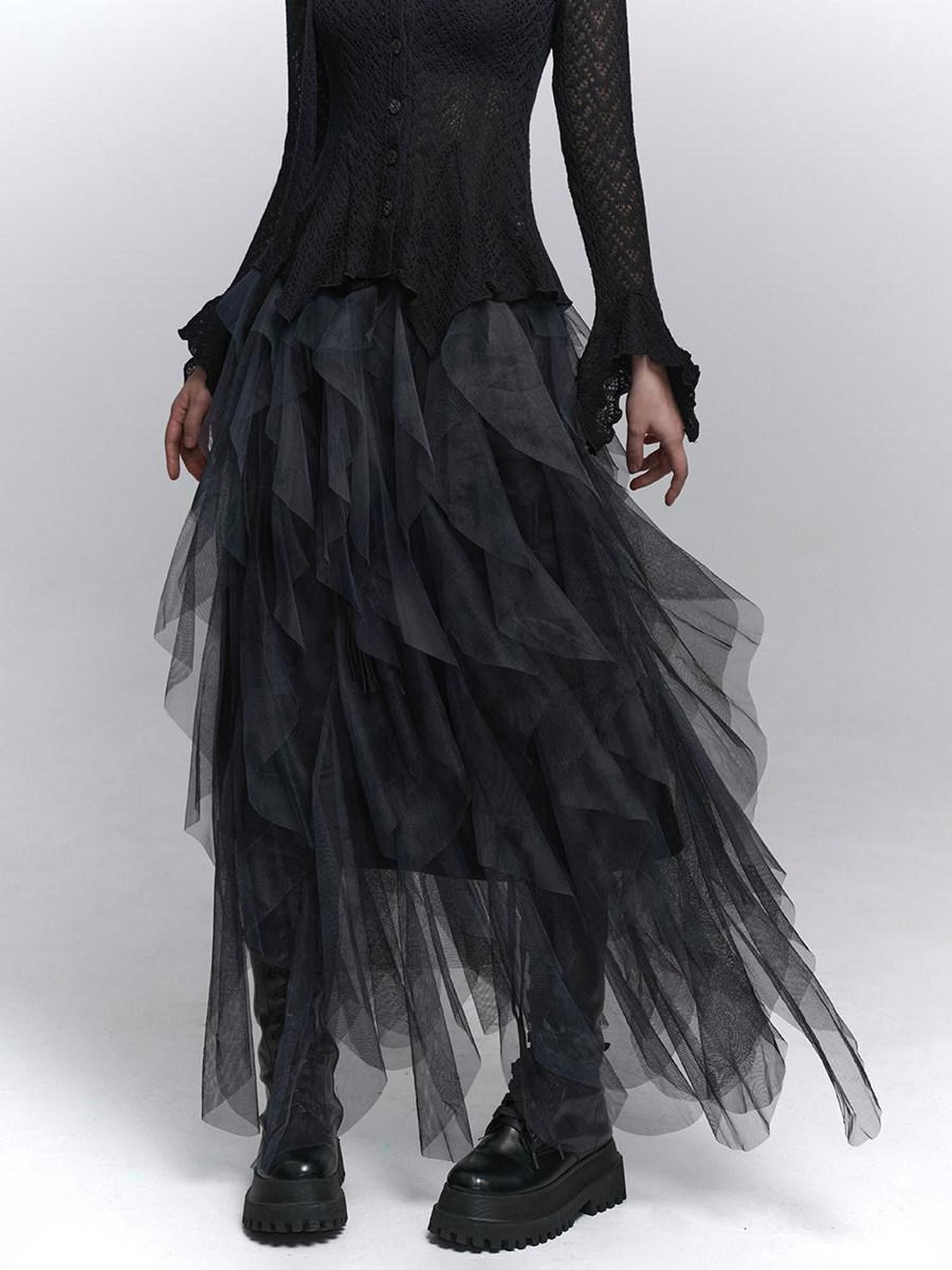 LADYGHOST Ghostly Black Gray Asymmetric Layered Women&