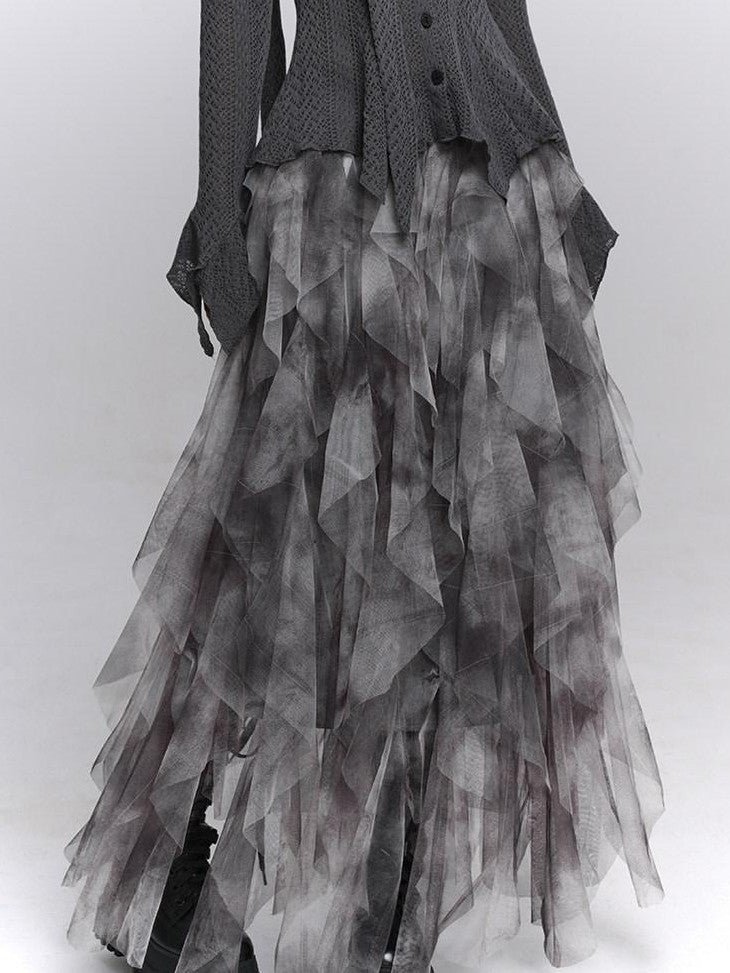 LADYGHOST Ghostly Black Gray Asymmetric Layered Women&