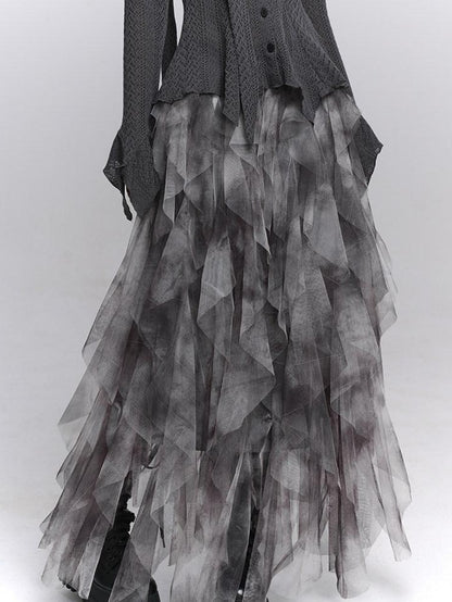 LADYGHOST Ghostly Black Gray Asymmetric Layered Women&