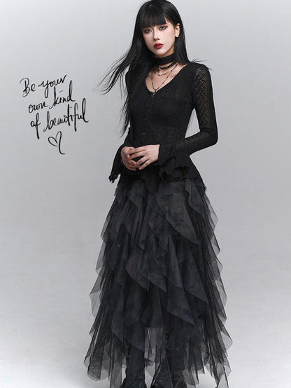 LADYGHOST Ghostly Black Gray Asymmetric Layered Women&