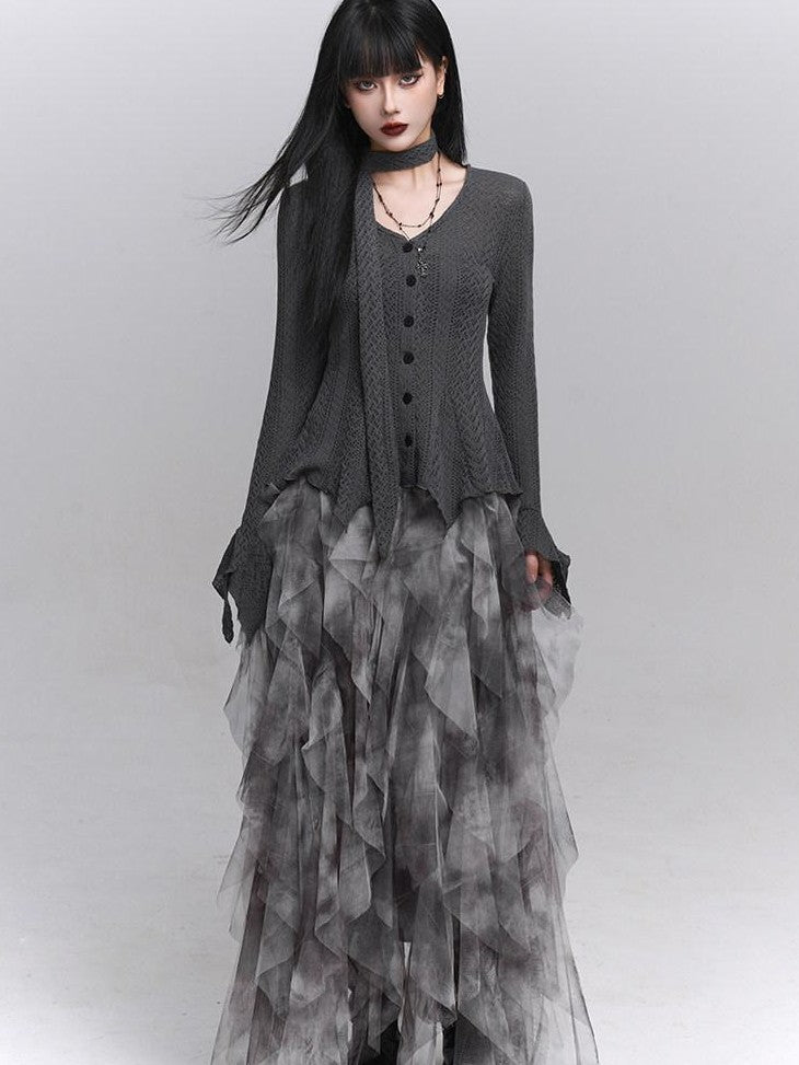 LADYGHOST Ghostly Black Gray Asymmetric Layered Women&