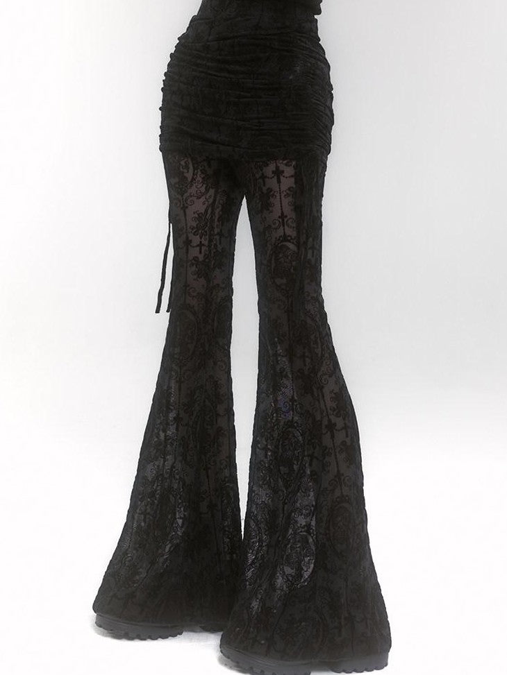 LADYGHOST Ghostly Black Lace Faux Two Piece Gothic Women&