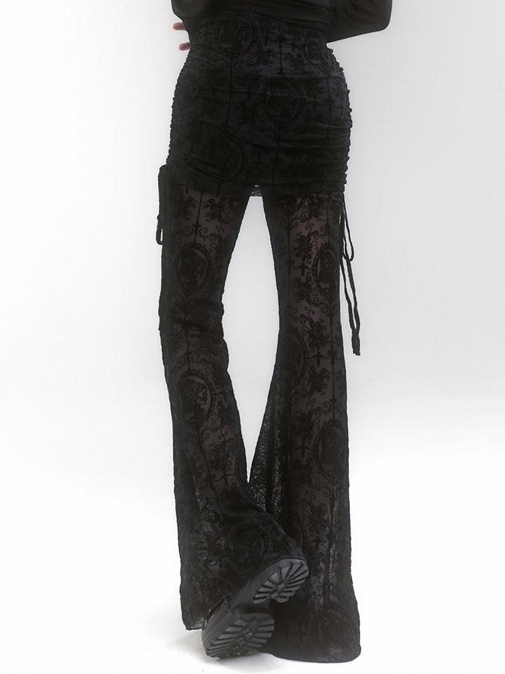 LADYGHOST Ghostly Black Lace Faux Two Piece Gothic Women&