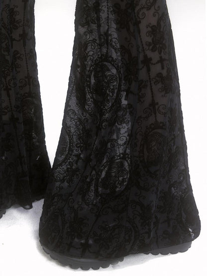 LADYGHOST Ghostly Black Lace Faux Two Piece Gothic Women&