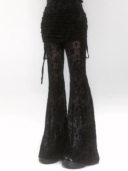 LADYGHOST Ghostly Black Lace Faux Two Piece Gothic Women&