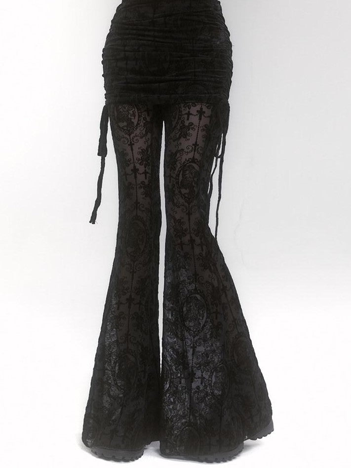 LADYGHOST Ghostly Black Lace Faux Two Piece Gothic Women&