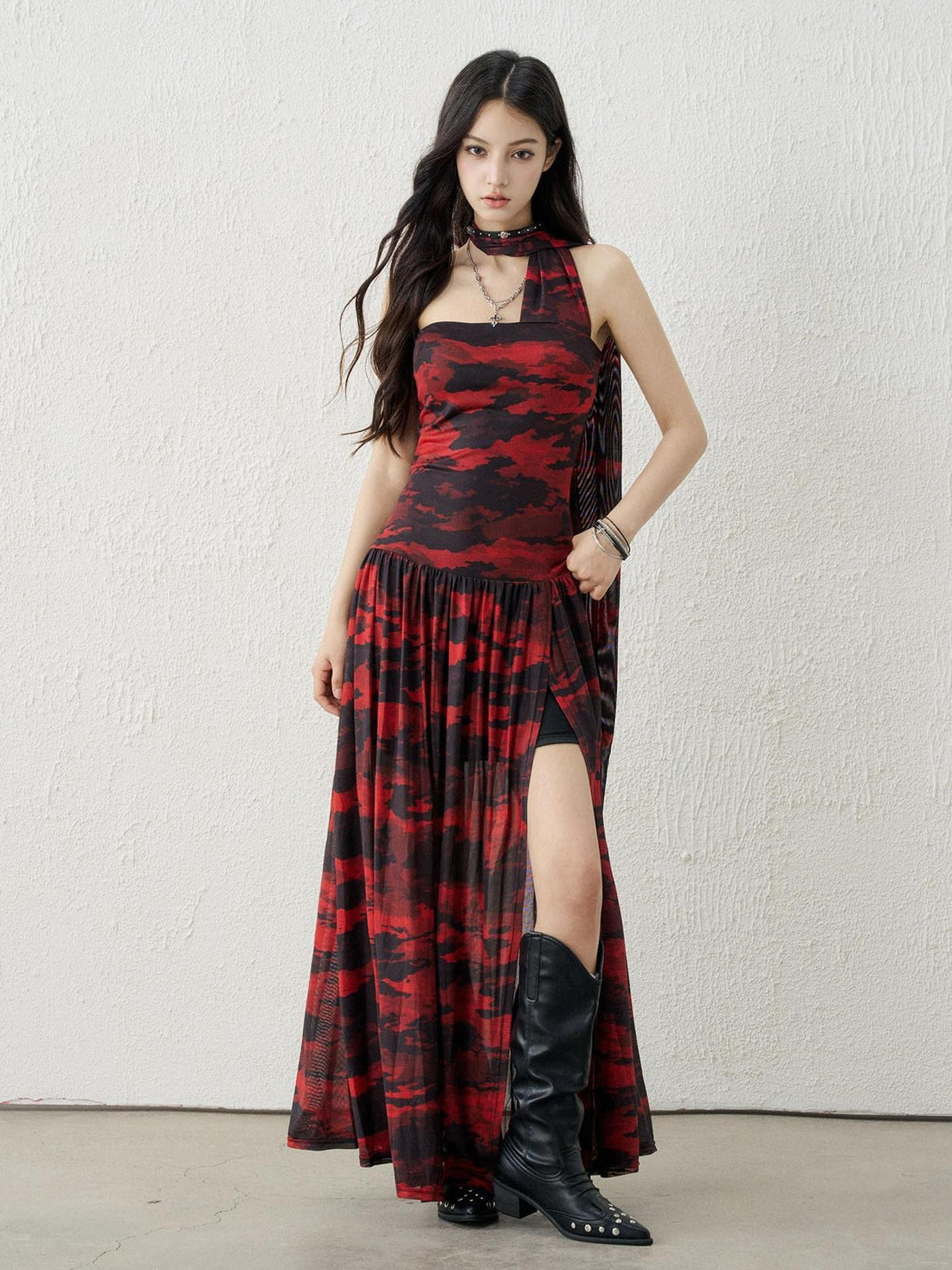 LADYGHOST Ghostly Black Red Bustier Side Slit Women&