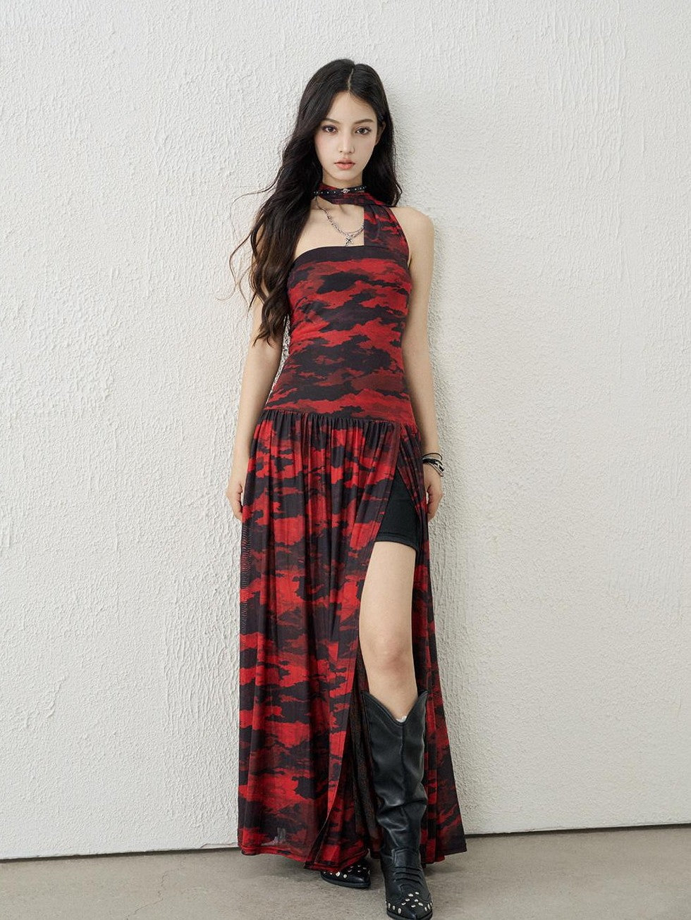 LADYGHOST Ghostly Black Red Bustier Side Slit Women&