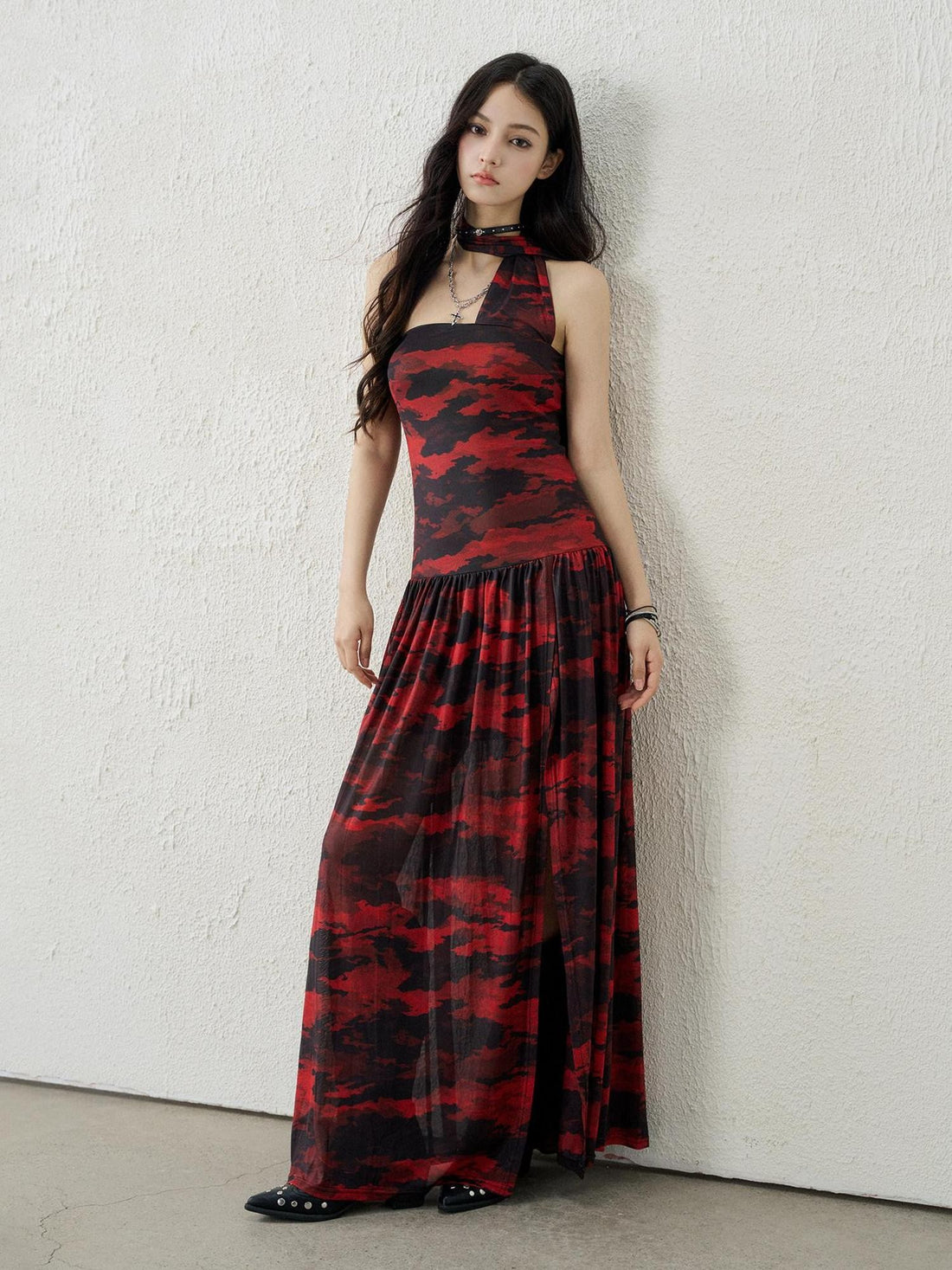LADYGHOST Ghostly Black Red Bustier Side Slit Women&