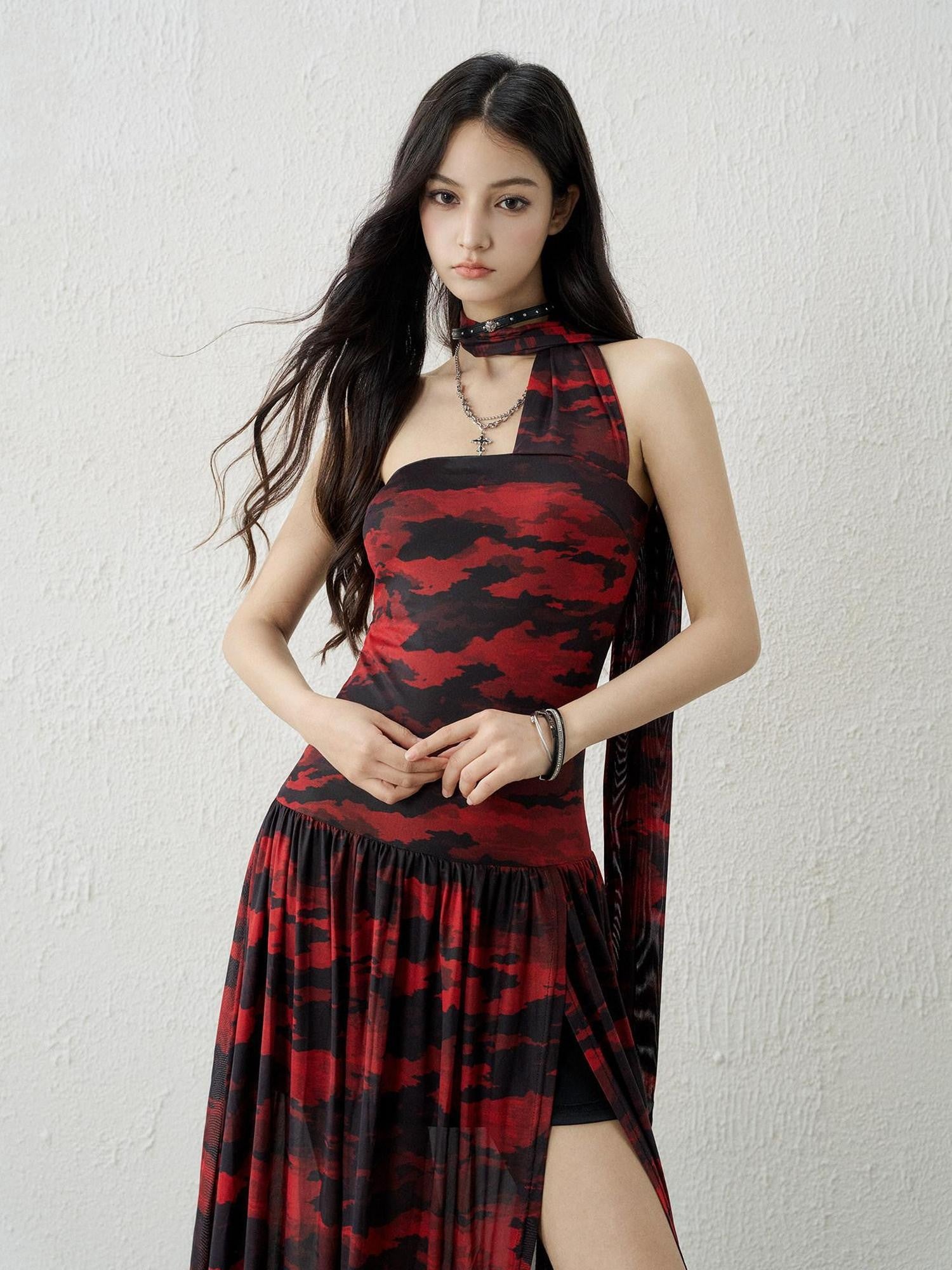 LADYGHOST Ghostly Black Red Bustier Side Slit Women&