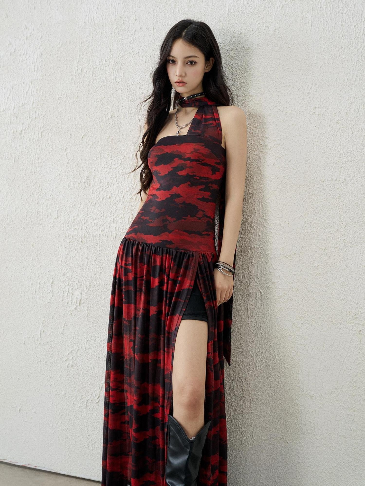 LADYGHOST Ghostly Black Red Bustier Side Slit Women&