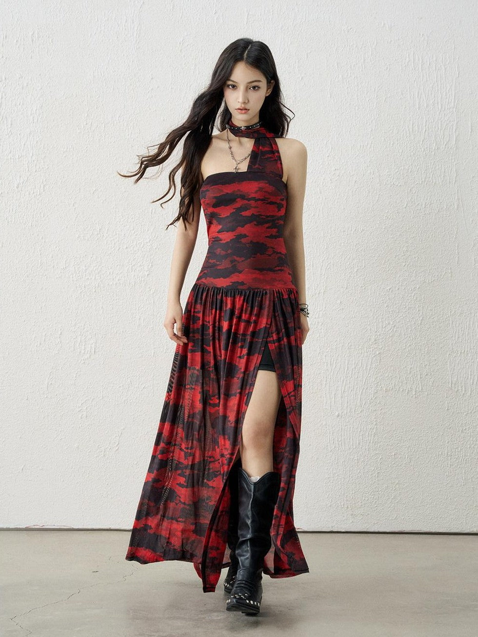LADYGHOST Ghostly Black Red Bustier Side Slit Women&