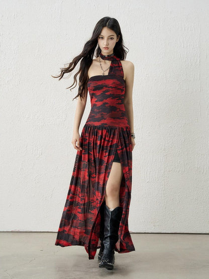 LADYGHOST Ghostly Black Red Bustier Side Slit Women&