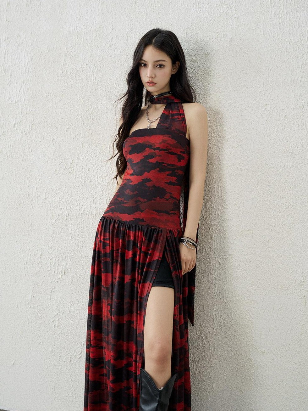 LADYGHOST Ghostly Black Red Bustier Side Slit Women&