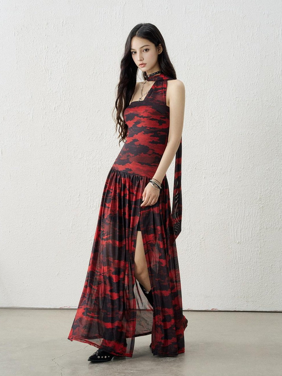 LADYGHOST Ghostly Black Red Bustier Side Slit Women&