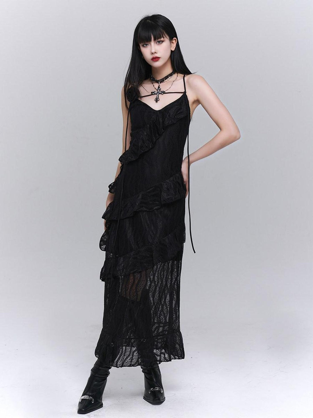 LADYGHOST Ghostly Black Tiered Spaghetti Strap Women&