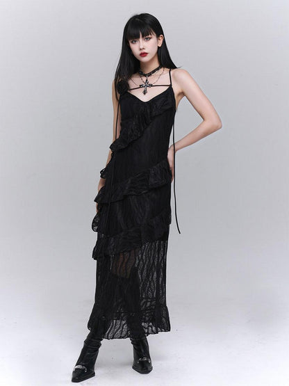 LADYGHOST Ghostly Black Tiered Spaghetti Strap Women&