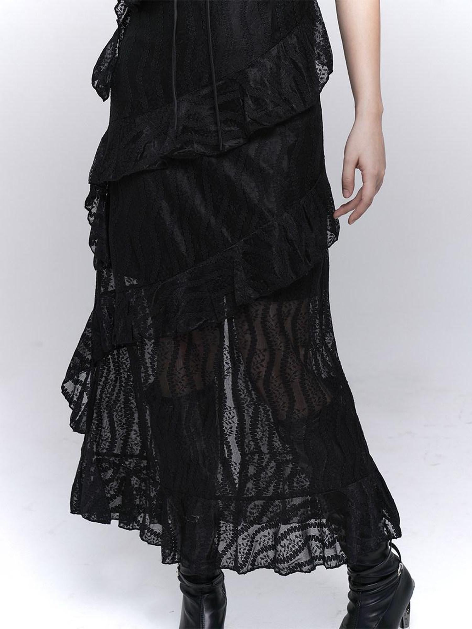 LADYGHOST Ghostly Black Tiered Spaghetti Strap Women&