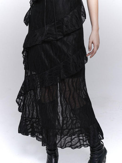 LADYGHOST Ghostly Black Tiered Spaghetti Strap Women&
