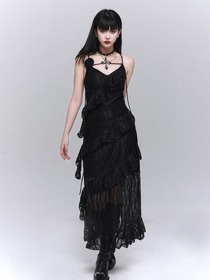 LADYGHOST Ghostly Black Tiered Spaghetti Strap Women&