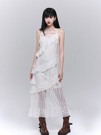 LADYGHOST Ghostly Black Tiered Spaghetti Strap Women&
