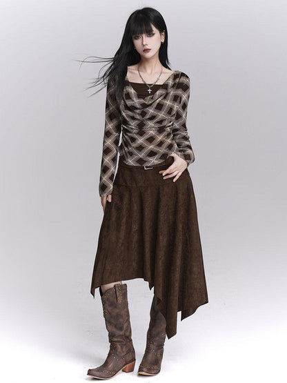 LADYGHOST Ghostly Coffee Brown Asymmetrical Hem Women&