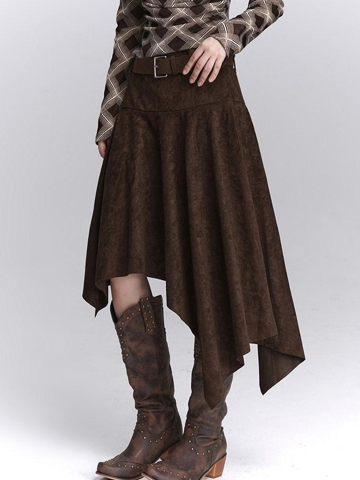 LADYGHOST Ghostly Coffee Brown Asymmetrical Hem Women&
