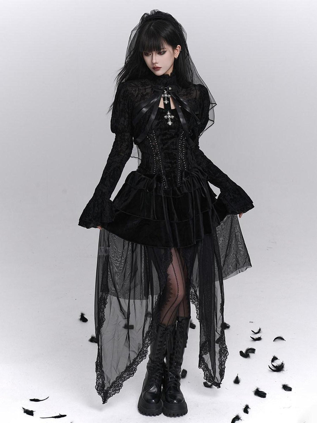 LADYGHOST Ghostly Dark Gothic Cross Bustier Corset Women&