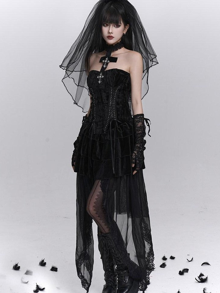 LADYGHOST Ghostly Dark Gothic Cross Bustier Corset Women&