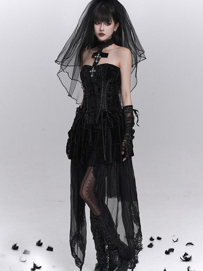 LADYGHOST Ghostly Dark Gothic Cross Bustier Corset Women&