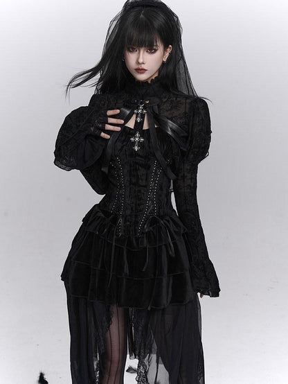 LADYGHOST Ghostly Dark Gothic Cross Bustier Corset Women&
