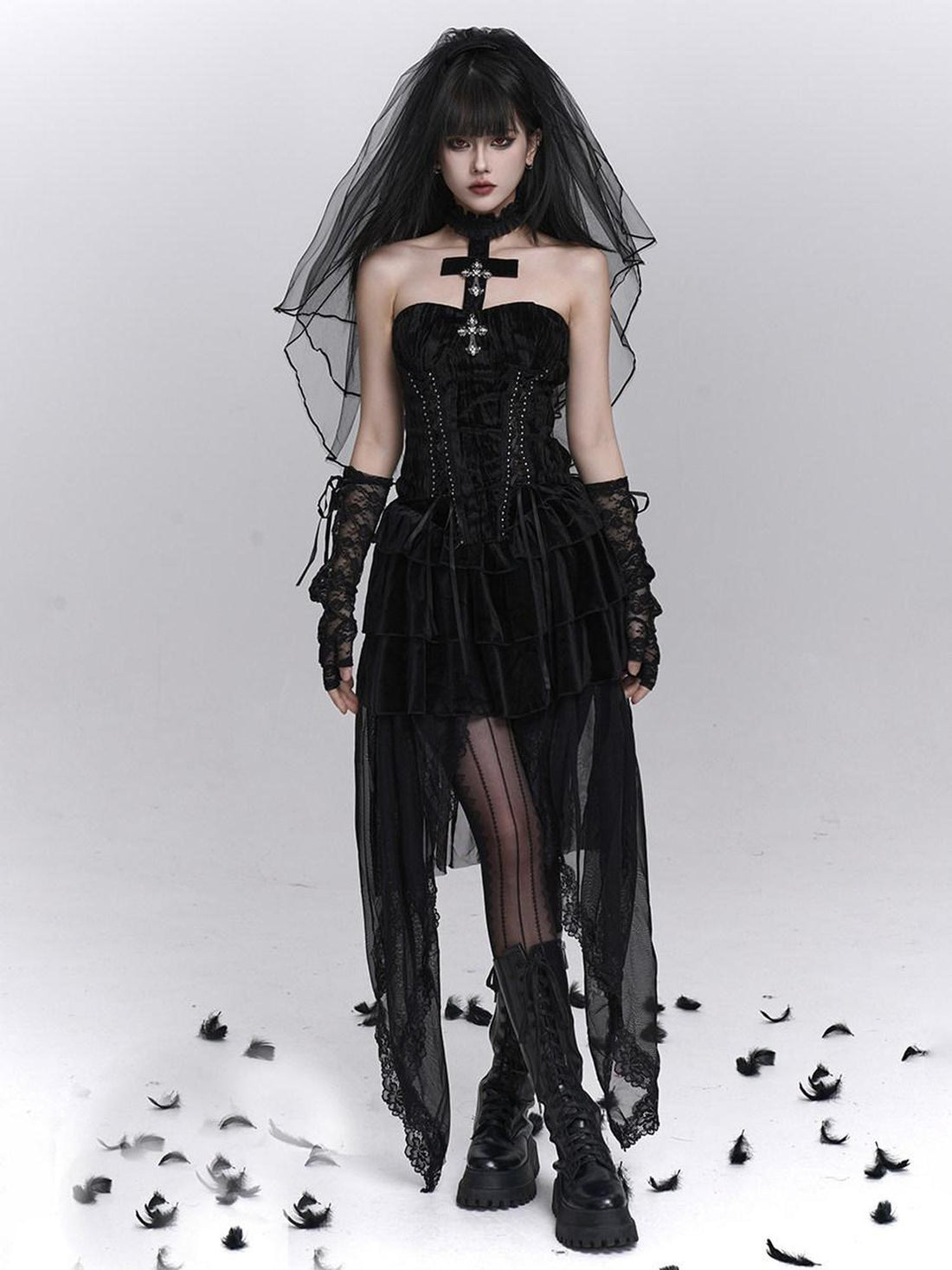 LADYGHOST Ghostly Dark Gothic Cross Bustier Corset Women&