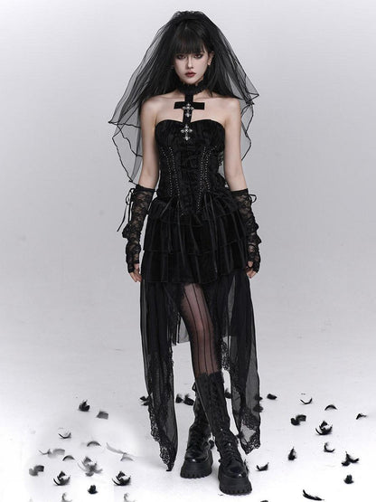 LADYGHOST Ghostly Dark Gothic Cross Bustier Corset Women&