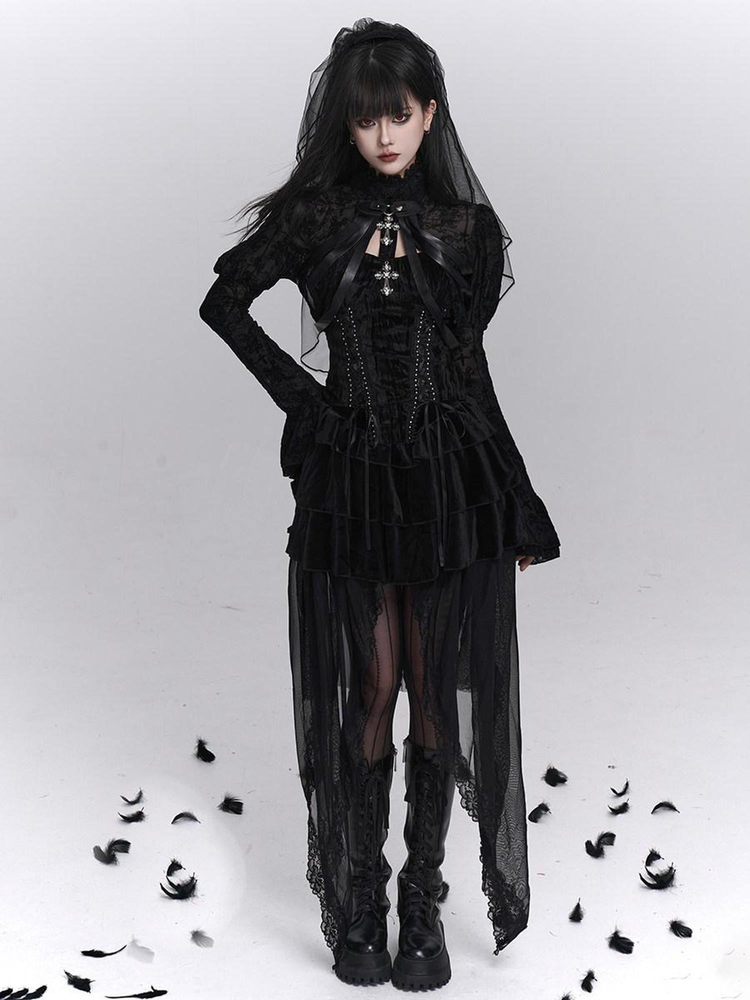LADYGHOST Ghostly Dark Gothic Cross Bustier Corset Women&