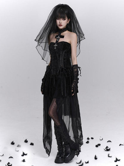LADYGHOST Ghostly Dark Gothic Cross Bustier Corset Women&