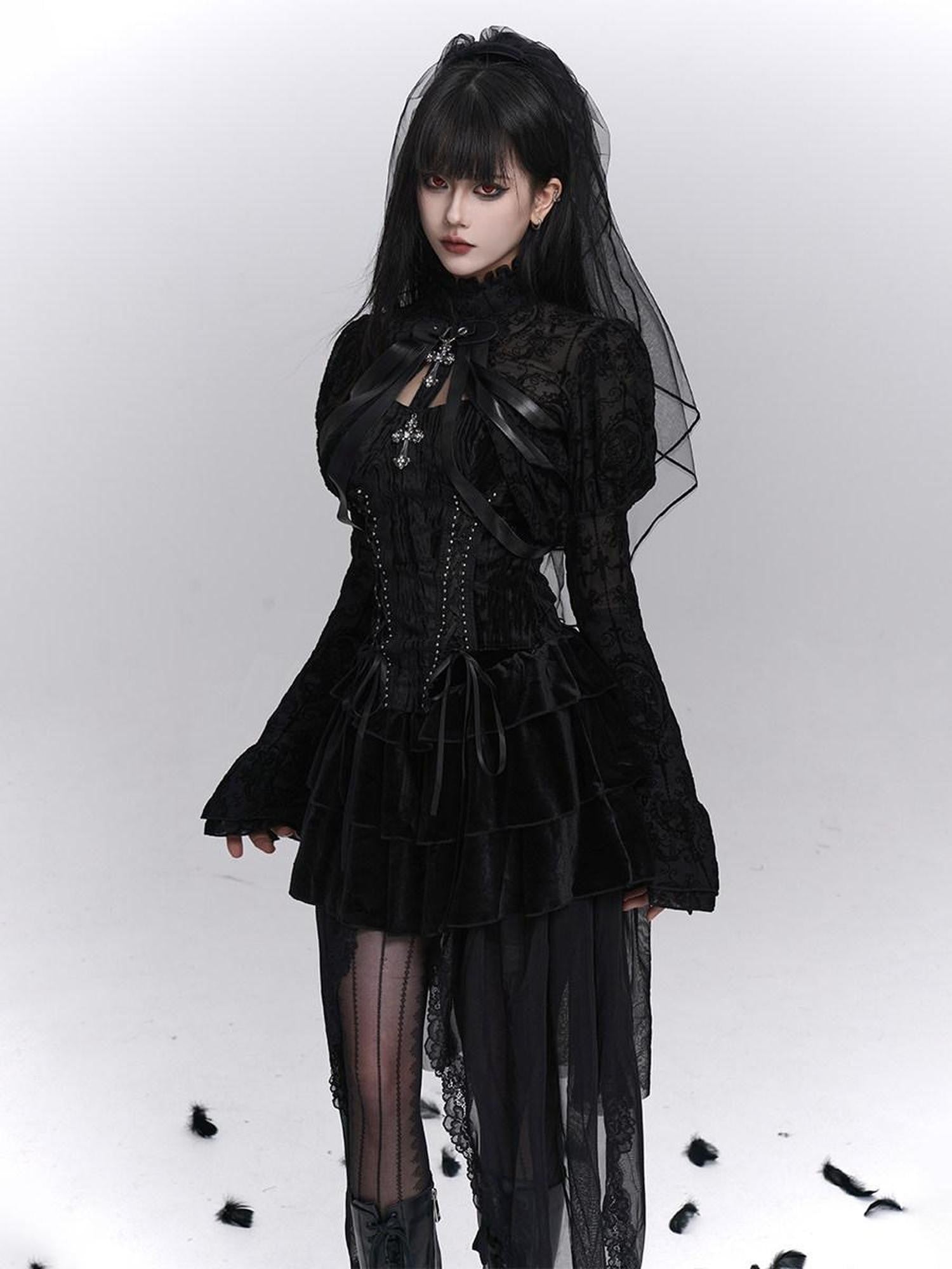 LADYGHOST Ghostly Dark Gothic Cross Bustier Corset Women&
