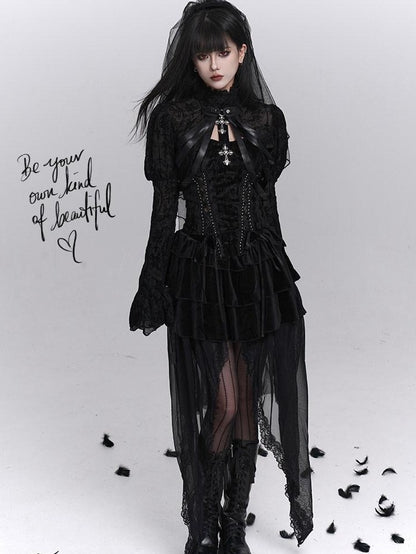 LADYGHOST Ghostly Dark Gothic Cross Bustier Corset Women&