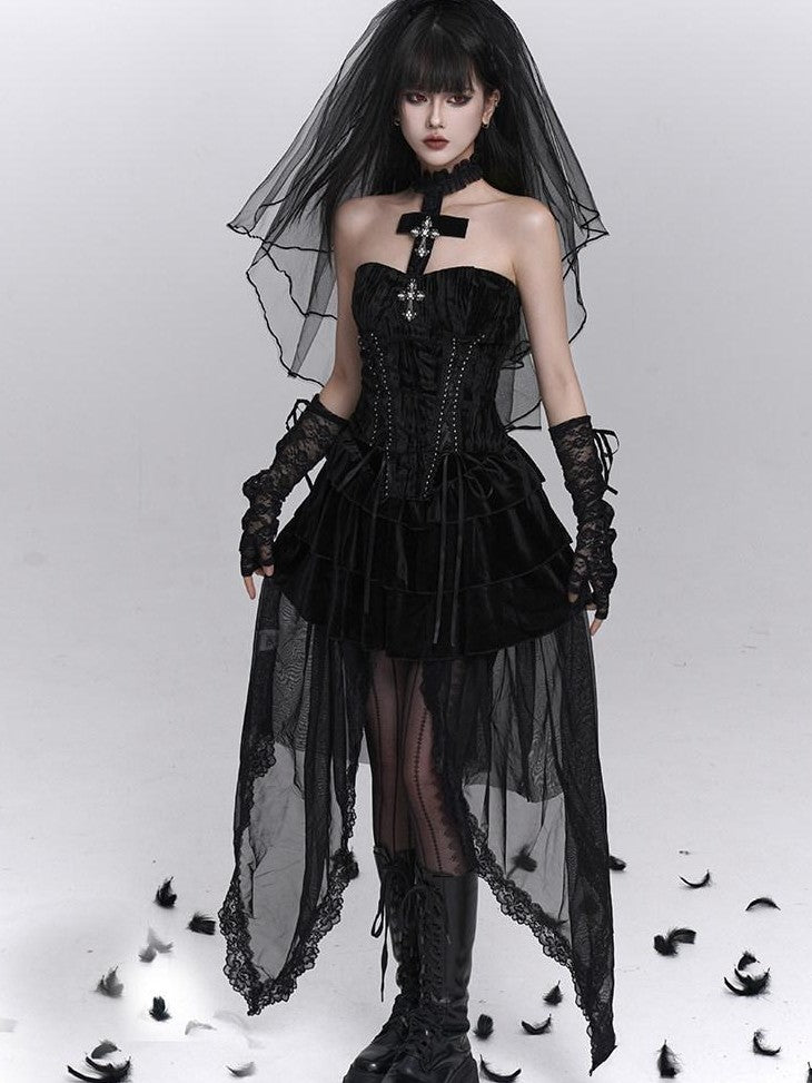 LADYGHOST Ghostly Dark Gothic Cross Bustier Corset Women&