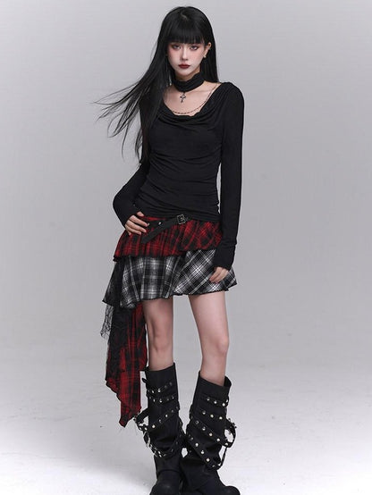 LADYGHOST Ghostly Girl Asymmetrical Plaid Subculture Unique Women&